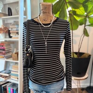 Black and White Striped Women's Top